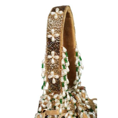 House Of Kosha Falak Gold Suede Embellished Potli with Detachable Strap