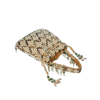 House Of Kosha Falak Gold Suede Embellished Potli with Detachable Strap