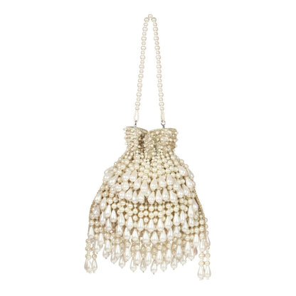 House Of Kosha Zarah Gold Pearl Georgette Embellished Potli with Detachable Sling Chain