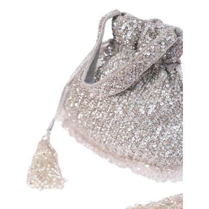 House Of Kosha Sitara Silver Suede Sequin Embellished Potli with Detachable Strap