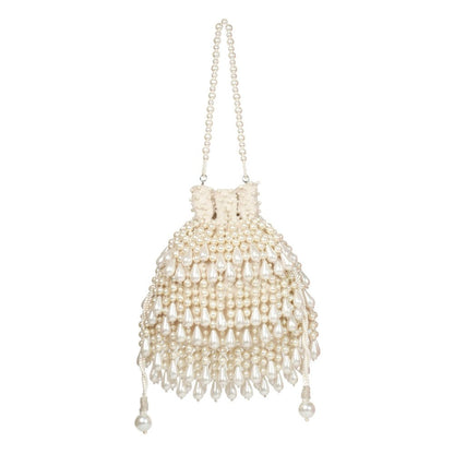 House Of Kosha Zarah Ivory Pearl Suede Embellished Potli with Detachable Sling Chain