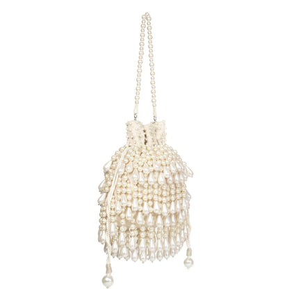 House Of Kosha Zarah Ivory Pearl Suede Embellished Potli with Detachable Sling Chain