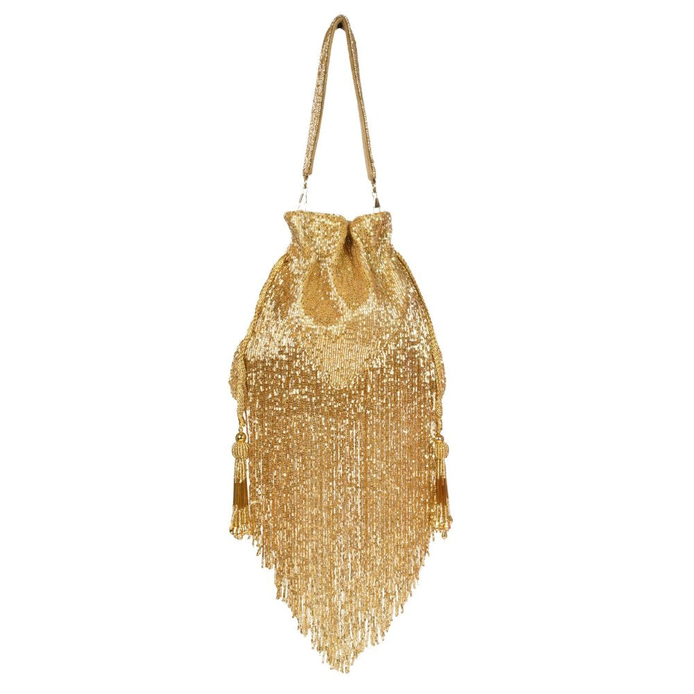 House Of Kosha Bailey Gold Suede Handcrafted Potli with Detachable Strap