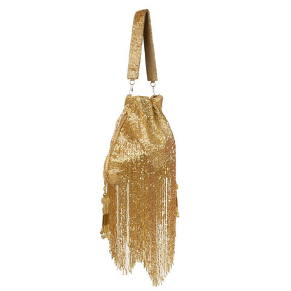 House Of Kosha Bailey Gold Suede Handcrafted Potli with Detachable Strap