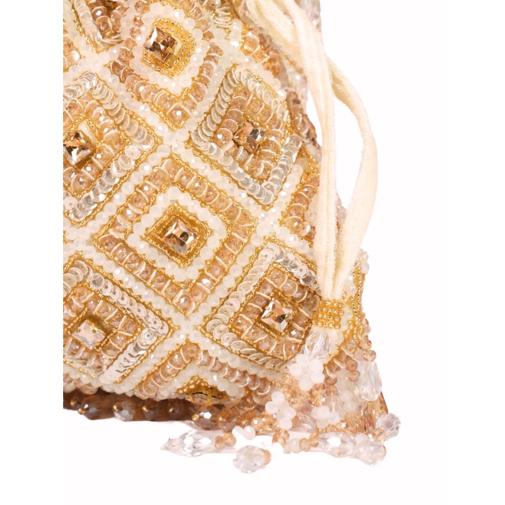 House Of Kosha Serin Gold Pastel Suede Embellished Potli with Detachable Strap