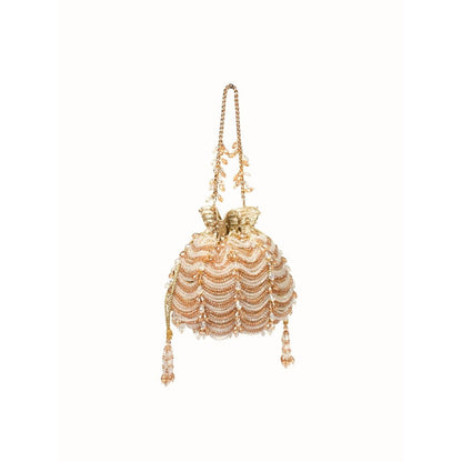 House Of Kosha Gulzar Gold Georgette Embellished Potli with Detachable Sling Chain