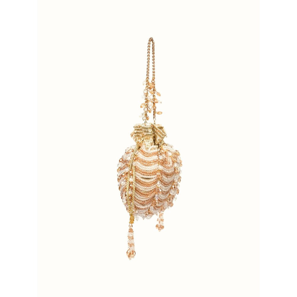 House Of Kosha Gulzar Gold Georgette Embellished Potli with Detachable Sling Chain