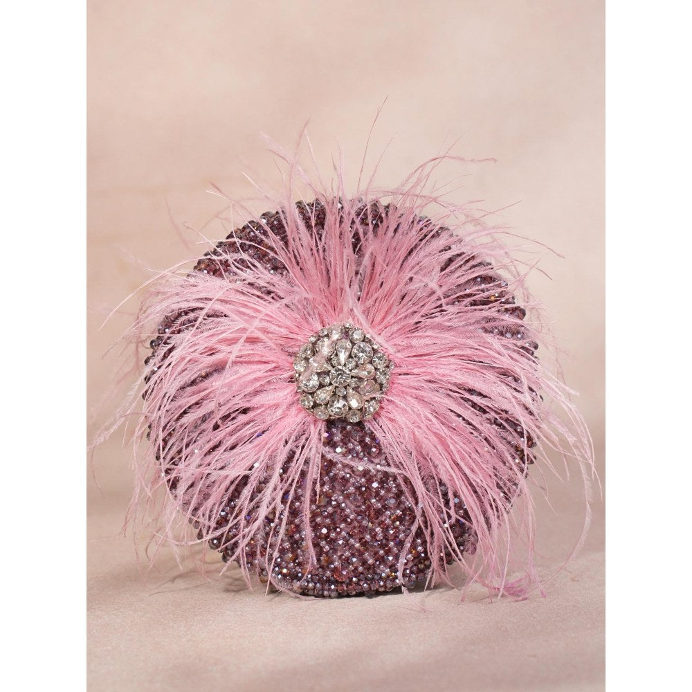 House Of Kosha Kiraz Pink Suede Embellished Clutch with Detachable Sling Chain