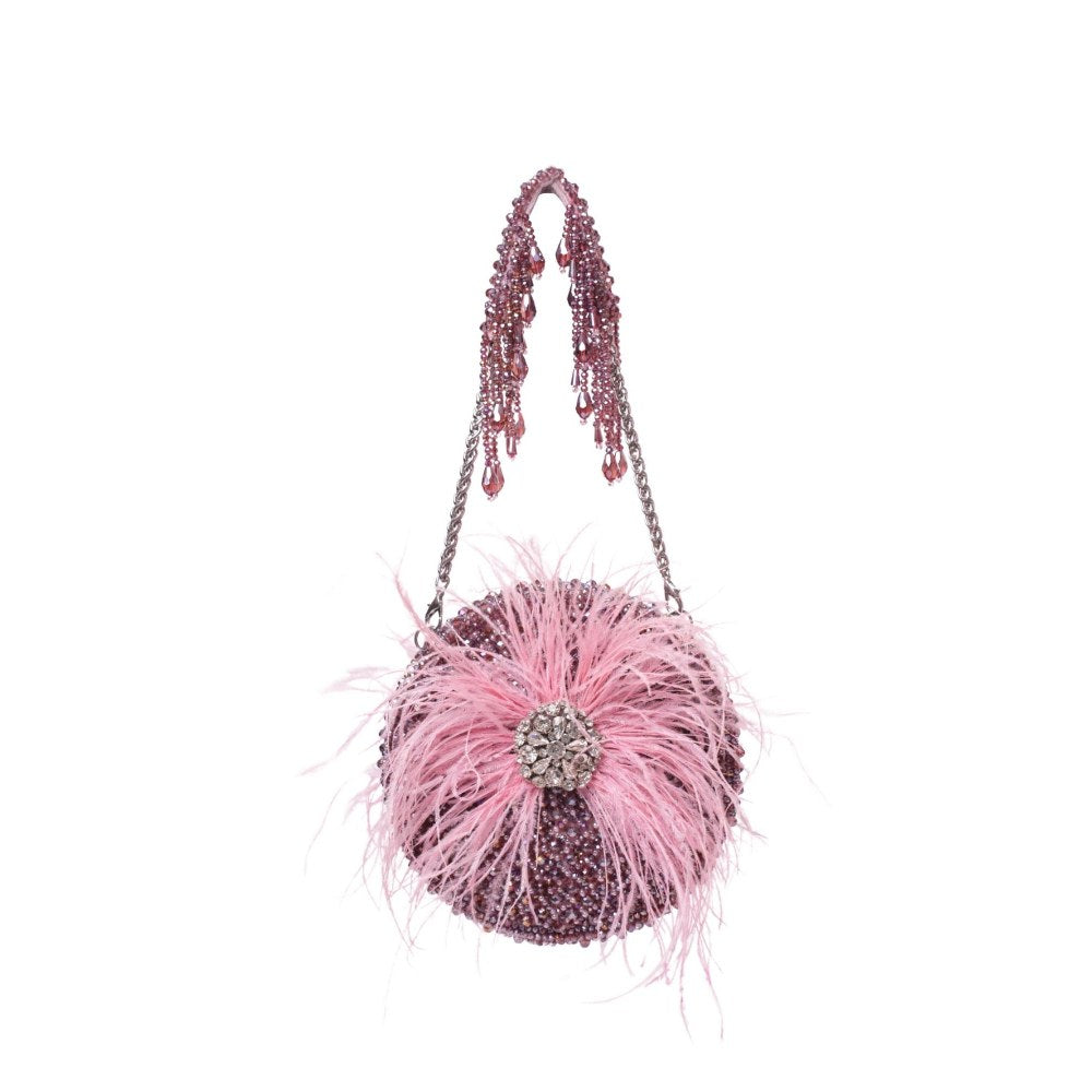 House Of Kosha Kiraz Pink Suede Embellished Clutch with Detachable Sling Chain