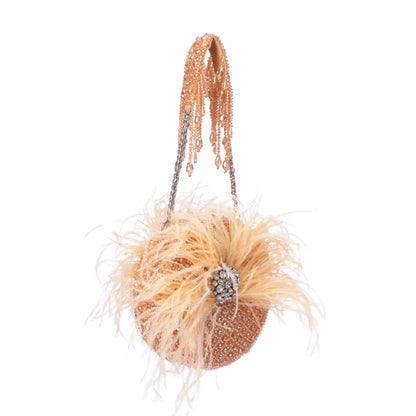 House Of Kosha Kiraz Gold Suede Embellished Clutch with Detachable Sling Chain