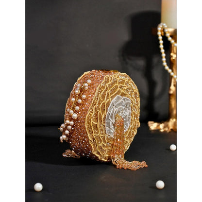House Of Kosha Ella Gold Suede Embellished Clutch with Detachable Sling Chain