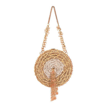 House Of Kosha Ella Gold Suede Embellished Clutch with Detachable Sling Chain