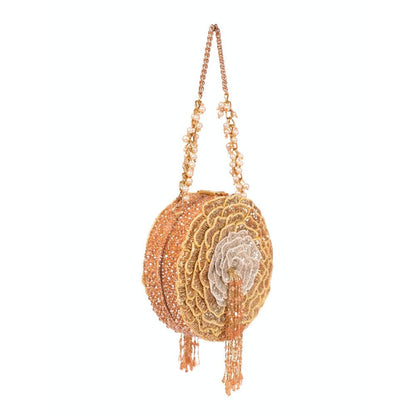 House Of Kosha Ella Gold Suede Embellished Clutch with Detachable Sling Chain