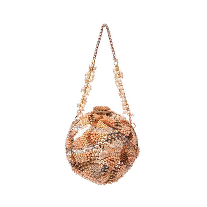 House Of Kosha Amna Gold Suede Embellished Clutch with Detachable Sling Chain