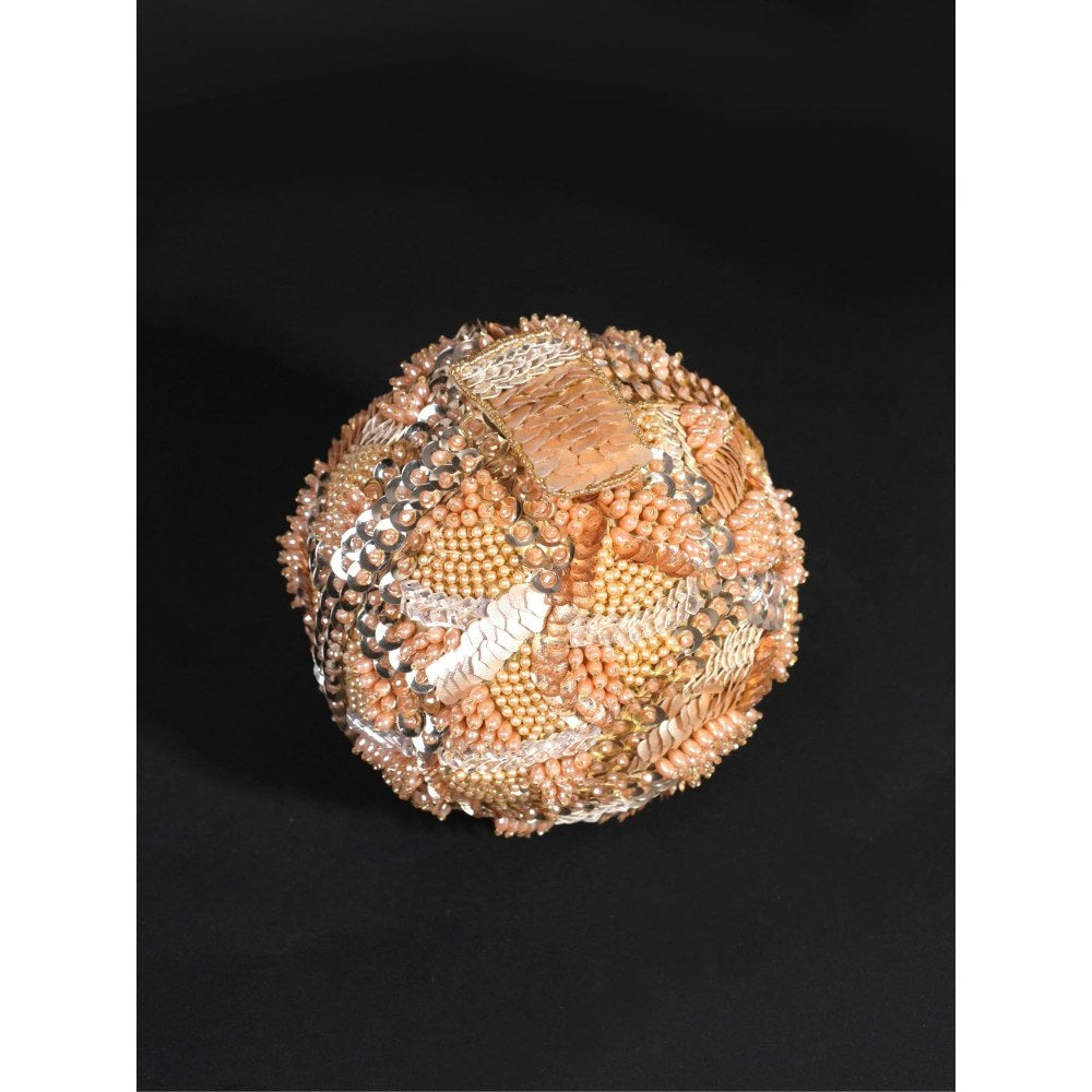 House Of Kosha Amna Gold Suede Embellished Clutch with Detachable Sling Chain