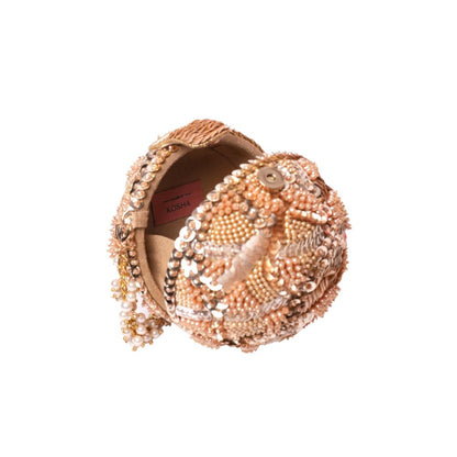 House Of Kosha Amna Gold Suede Embellished Clutch with Detachable Sling Chain
