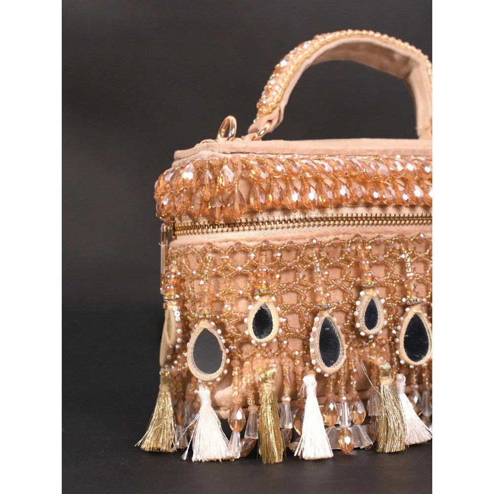 House Of Kosha Mirage Gold Mirrorwork Embellished Clutch