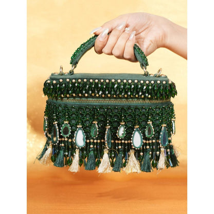 House Of Kosha Mirage Green Mirrorwork Embellished Clutch