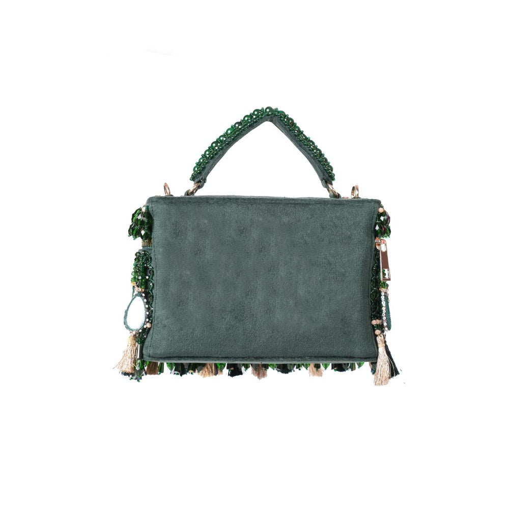 House Of Kosha Mirage Green Mirrorwork Embellished Clutch