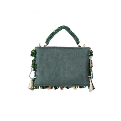 House Of Kosha Mirage Green Mirrorwork Embellished Clutch