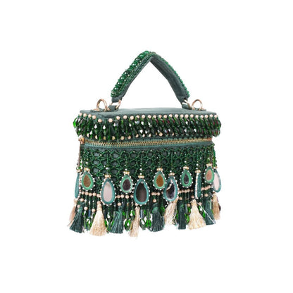 House Of Kosha Mirage Green Mirrorwork Embellished Clutch