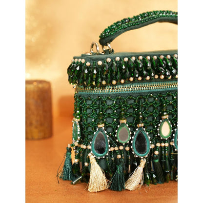 House Of Kosha Mirage Green Mirrorwork Embellished Clutch