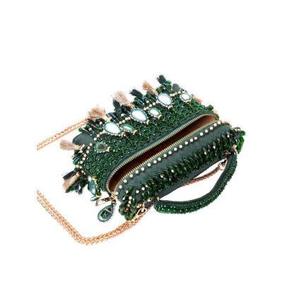 House Of Kosha Mirage Green Mirrorwork Embellished Clutch
