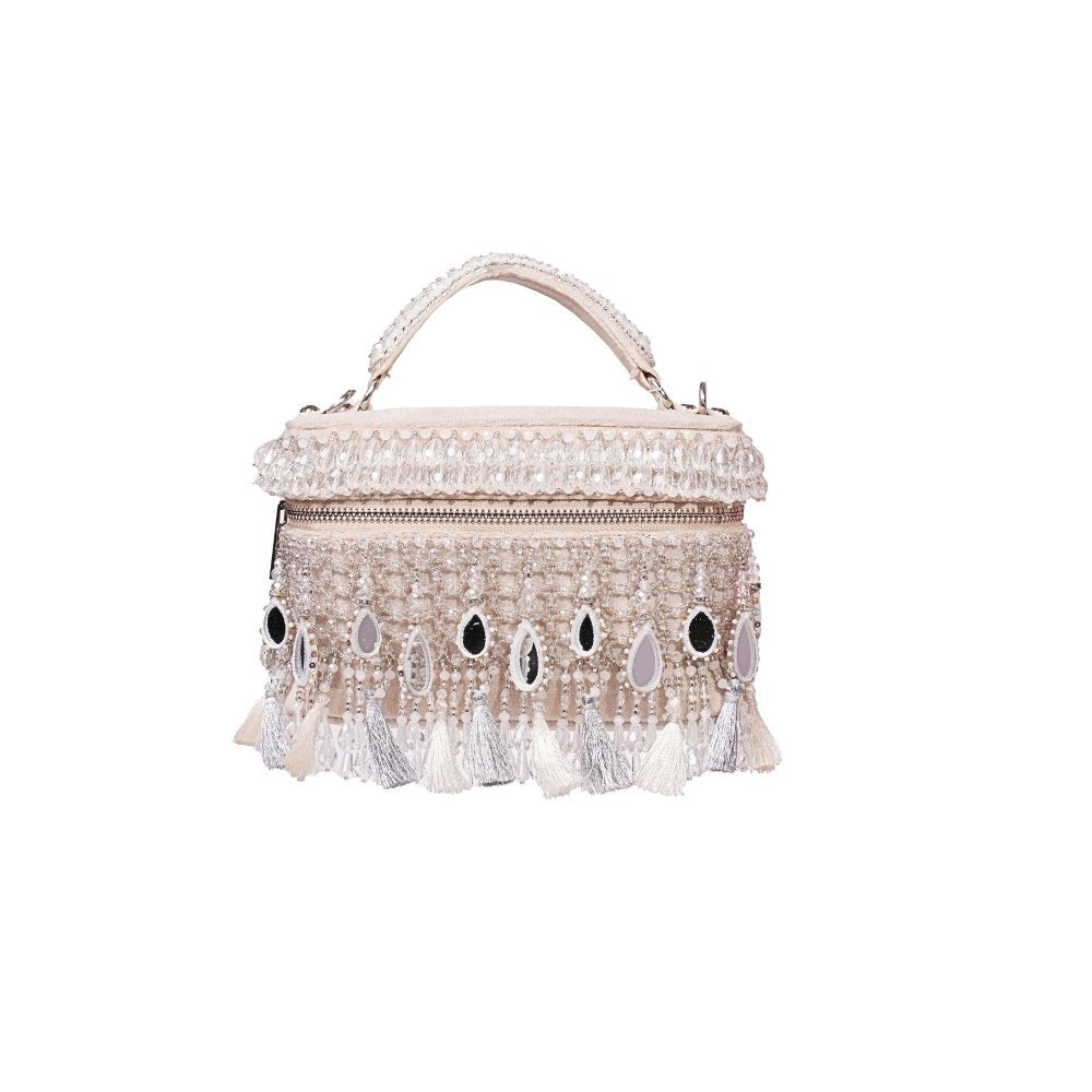 House Of Kosha Mirage Silver Mirrorwork Embellished Clutch