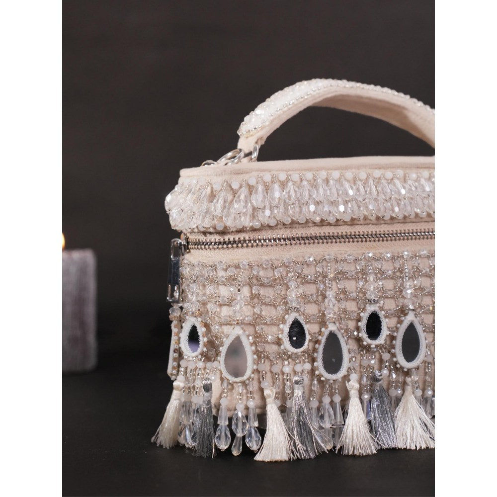 House Of Kosha Mirage Silver Mirrorwork Embellished Clutch