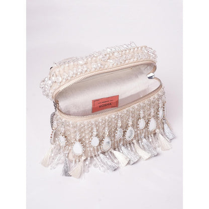 House Of Kosha Mirage Silver Mirrorwork Embellished Clutch