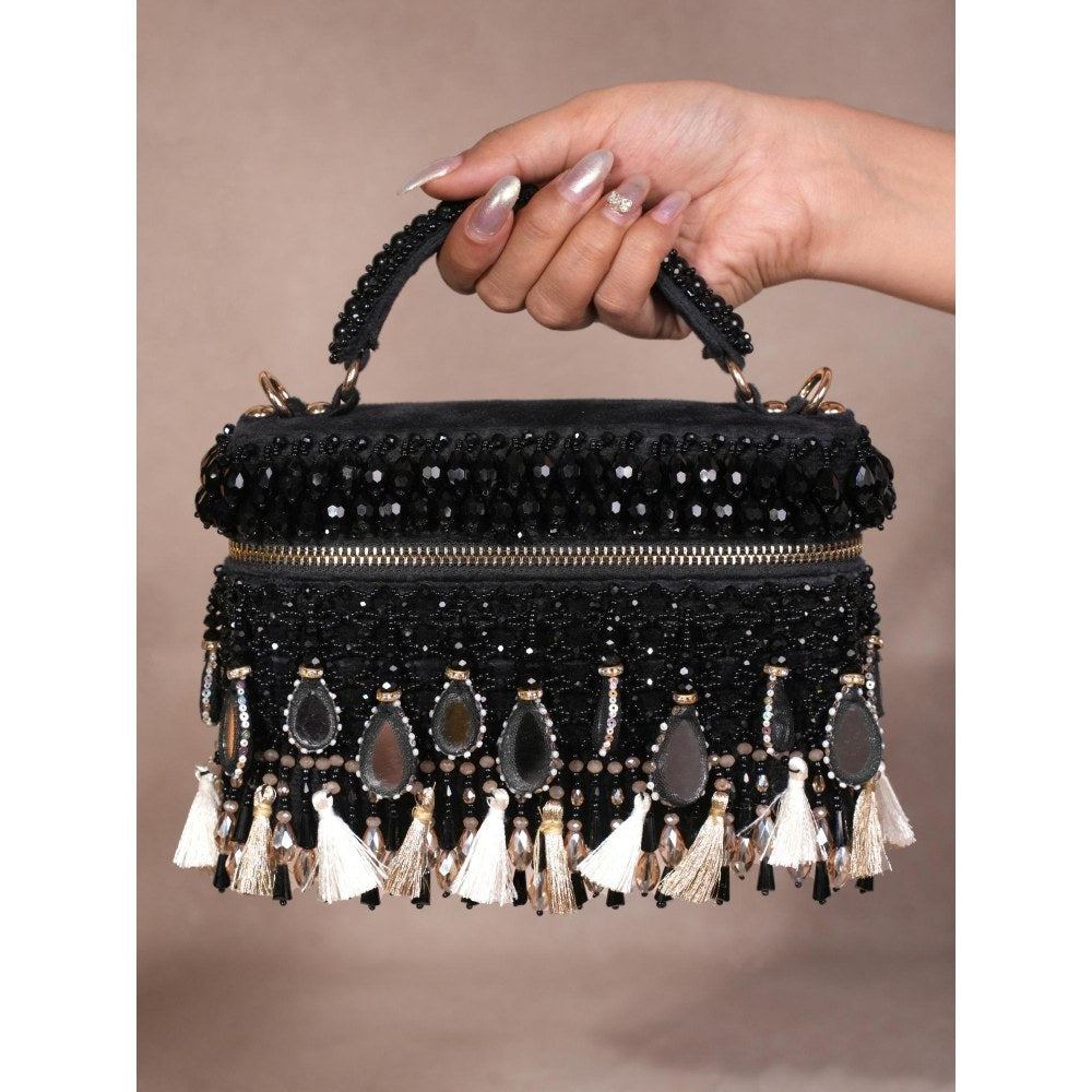 House Of Kosha Mirage Black Mirrorwork Embellished Clutch
