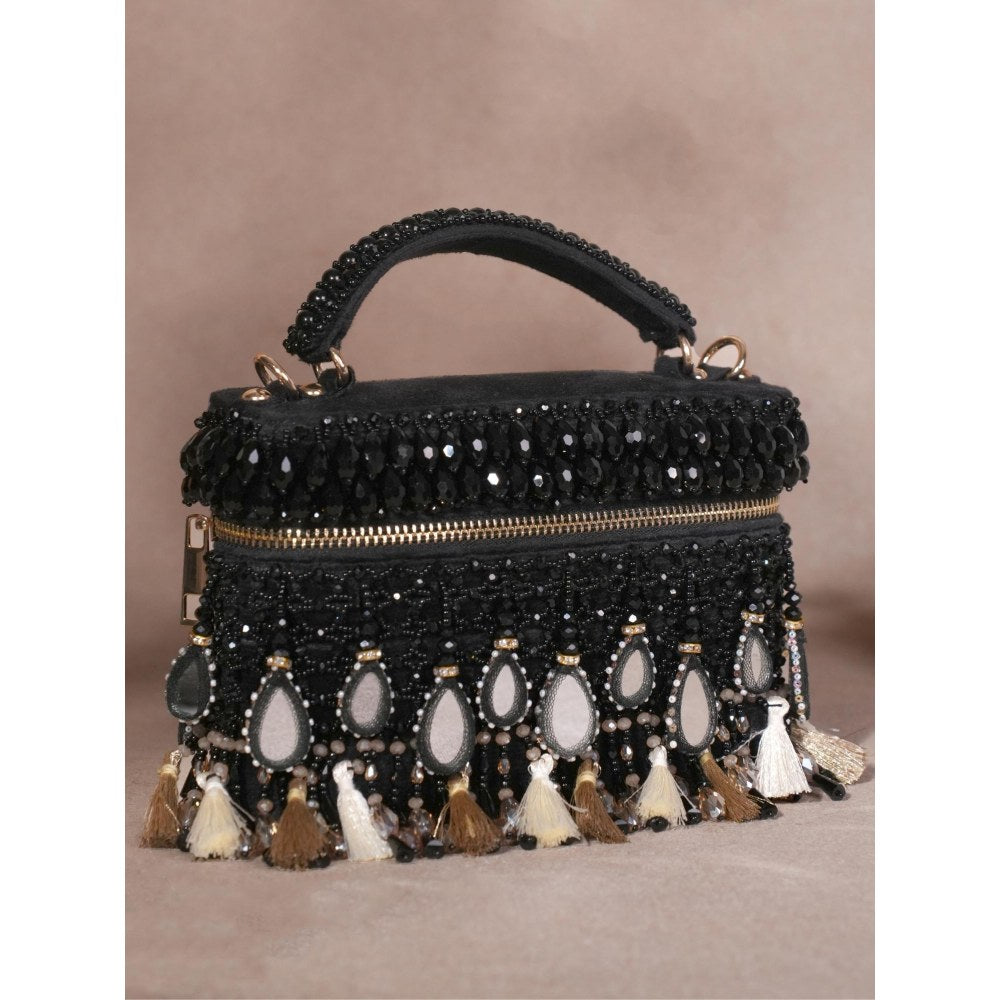 House Of Kosha Mirage Black Mirrorwork Embellished Clutch