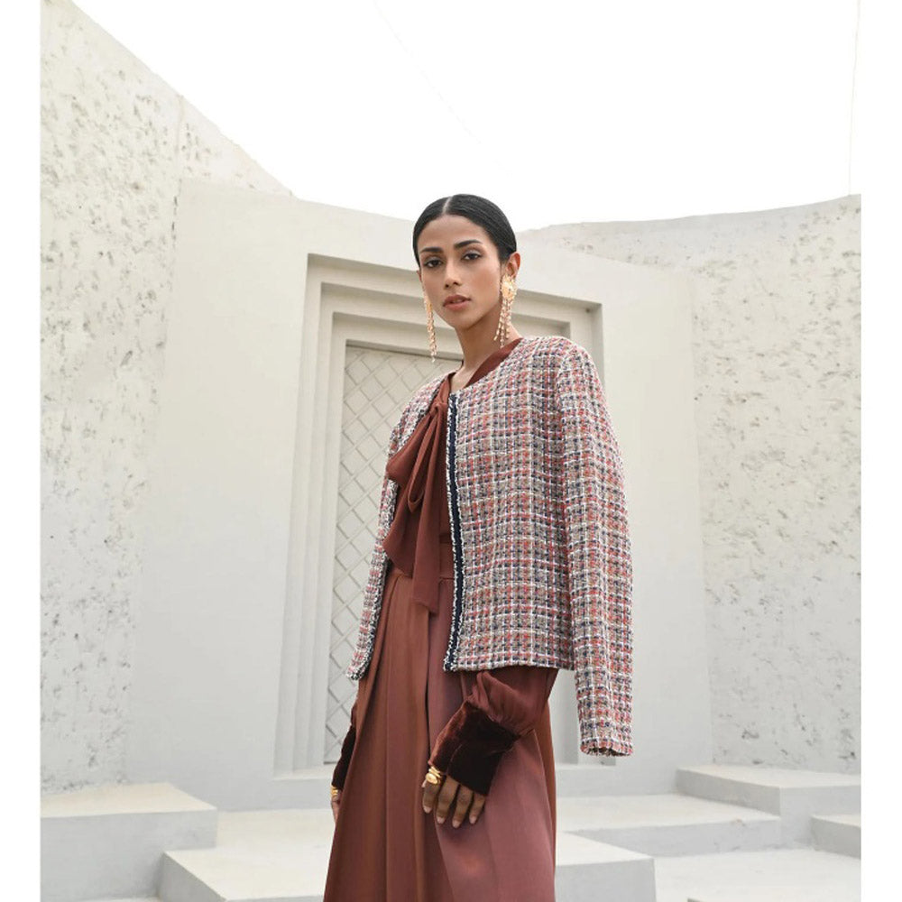 House of duti Orange Vivienne Frayed Edge Tweed Jacket