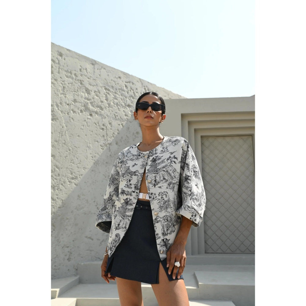 House of duti White Oversized Asian Village Jacquard Jacket