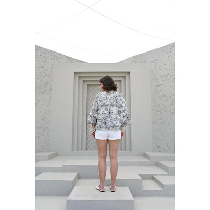 House of duti White Oversized Asian Village Jacquard Jacket