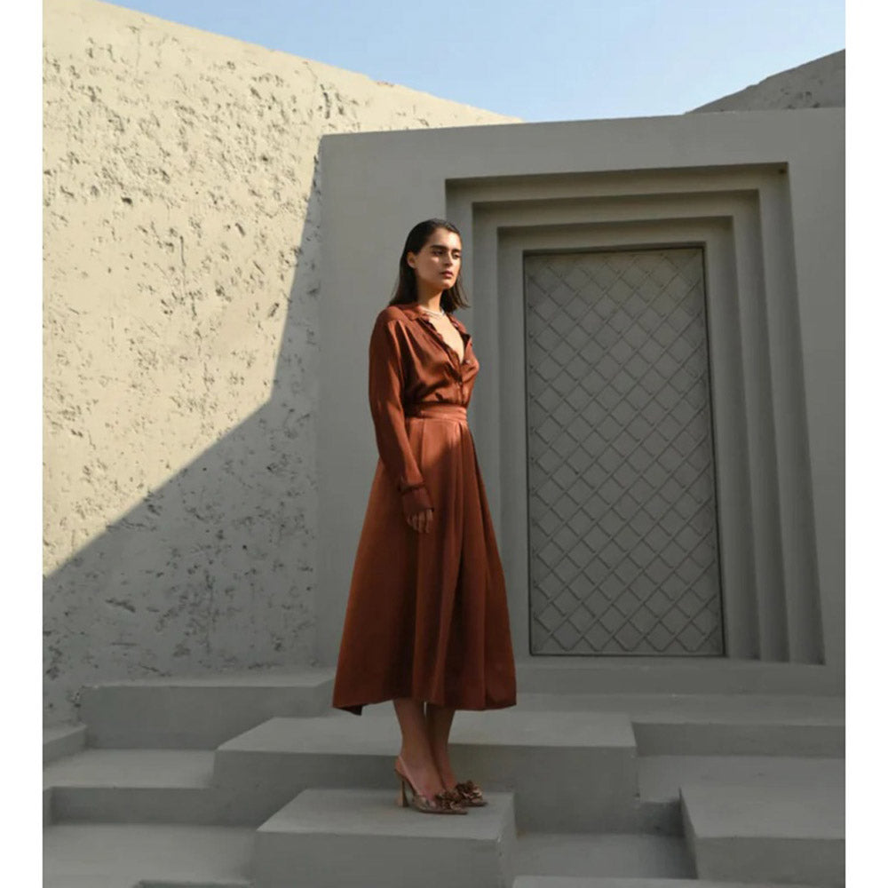 House of duti Ada Brown Solid Co-Ord (Set of 2)