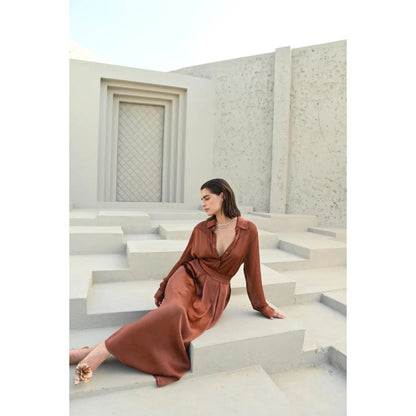 House of duti Ada Brown Solid Co-Ord (Set of 2)