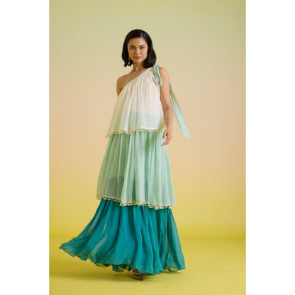 HOUSE OF HEATHER Blue Mint Cascade Tier Maxi Dress