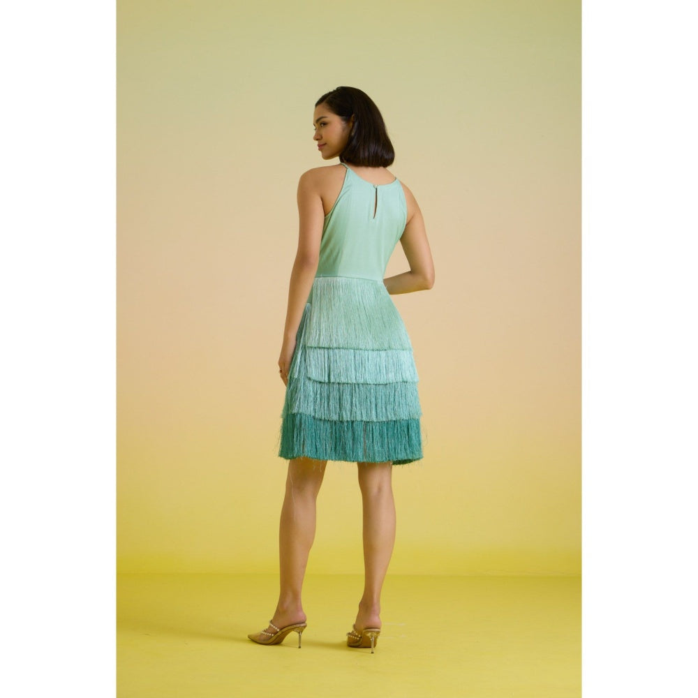 HOUSE OF HEATHER Blue Mint Embroidered Swirl Mini Dress