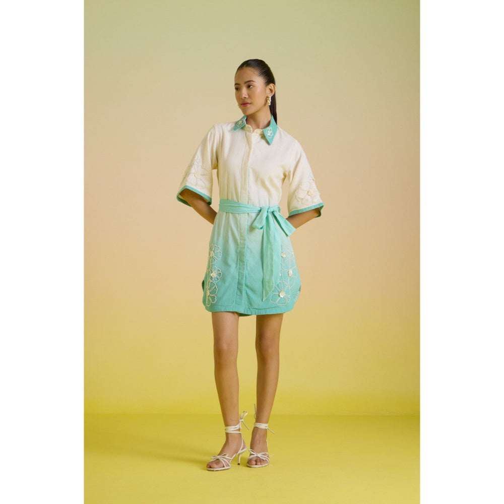 HOUSE OF HEATHER Blue Mint Ombre Shirt Mini Dress with Belt