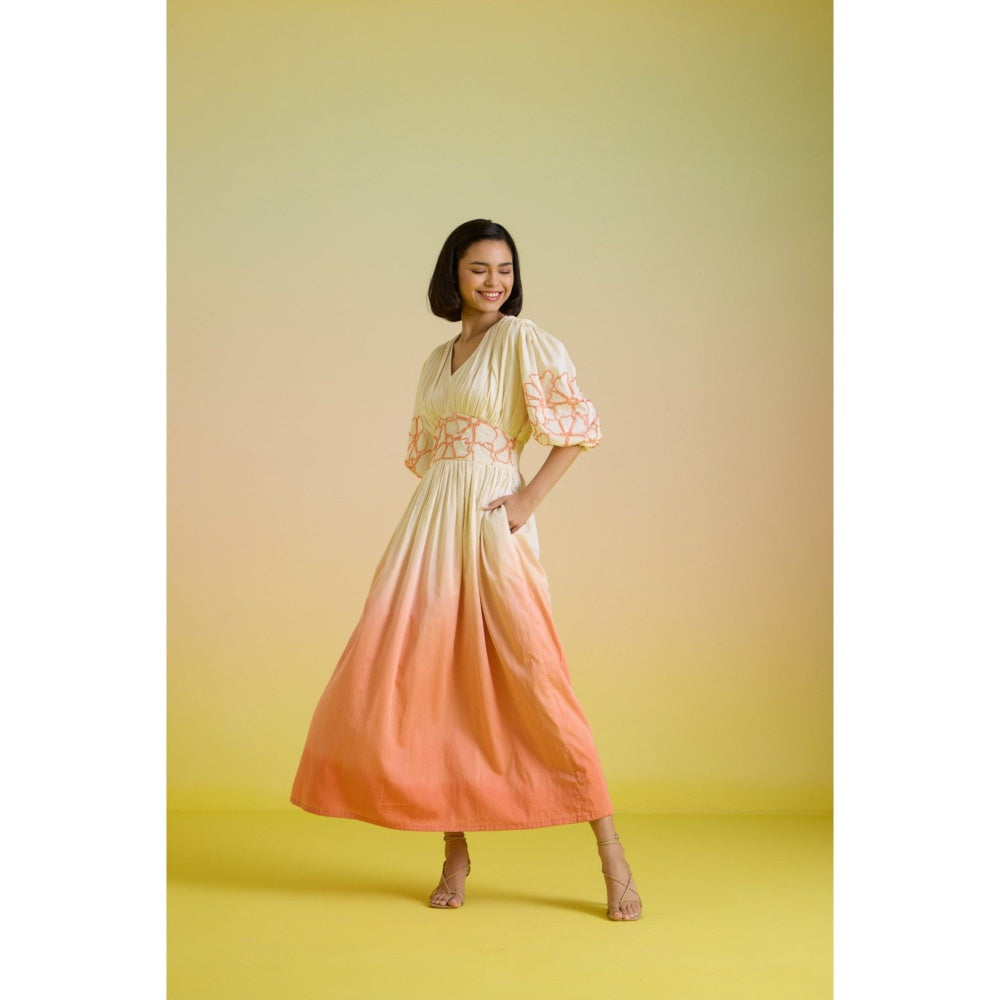HOUSE OF HEATHER Off White Sunset Sorbet Midi Dress