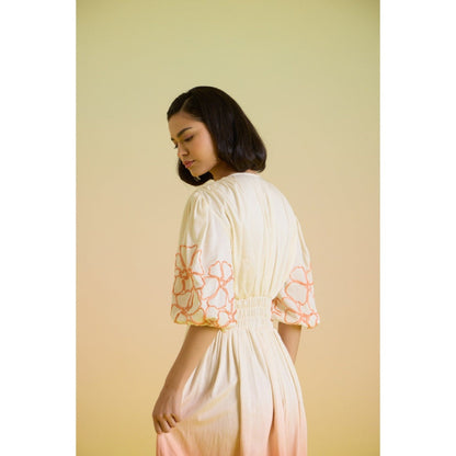HOUSE OF HEATHER Off White Sunset Sorbet Midi Dress