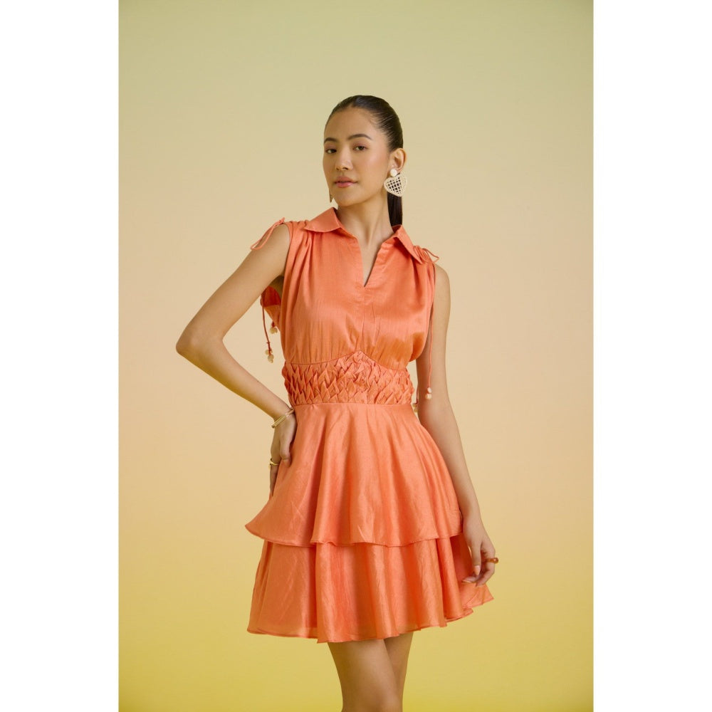 HOUSE OF HEATHER Orange Sunset Sorbet Layered Mini Dress