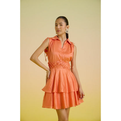 HOUSE OF HEATHER Orange Sunset Sorbet Layered Mini Dress