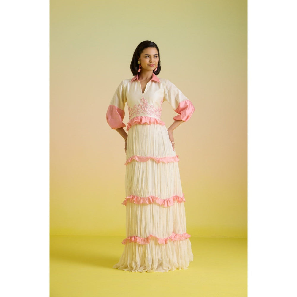 HOUSE OF HEATHER Ivory Gelato Embroidered Tier Maxi Dress