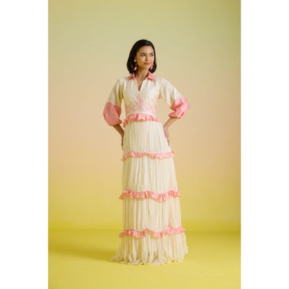 HOUSE OF HEATHER Ivory Gelato Embroidered Tier Maxi Dress