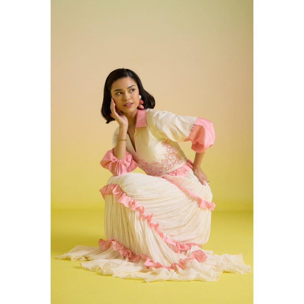 HOUSE OF HEATHER Ivory Gelato Embroidered Tier Maxi Dress