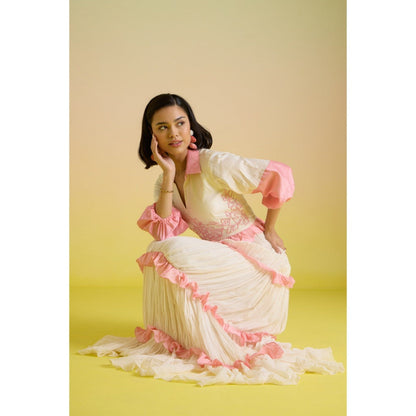 HOUSE OF HEATHER Ivory Gelato Embroidered Tier Maxi Dress