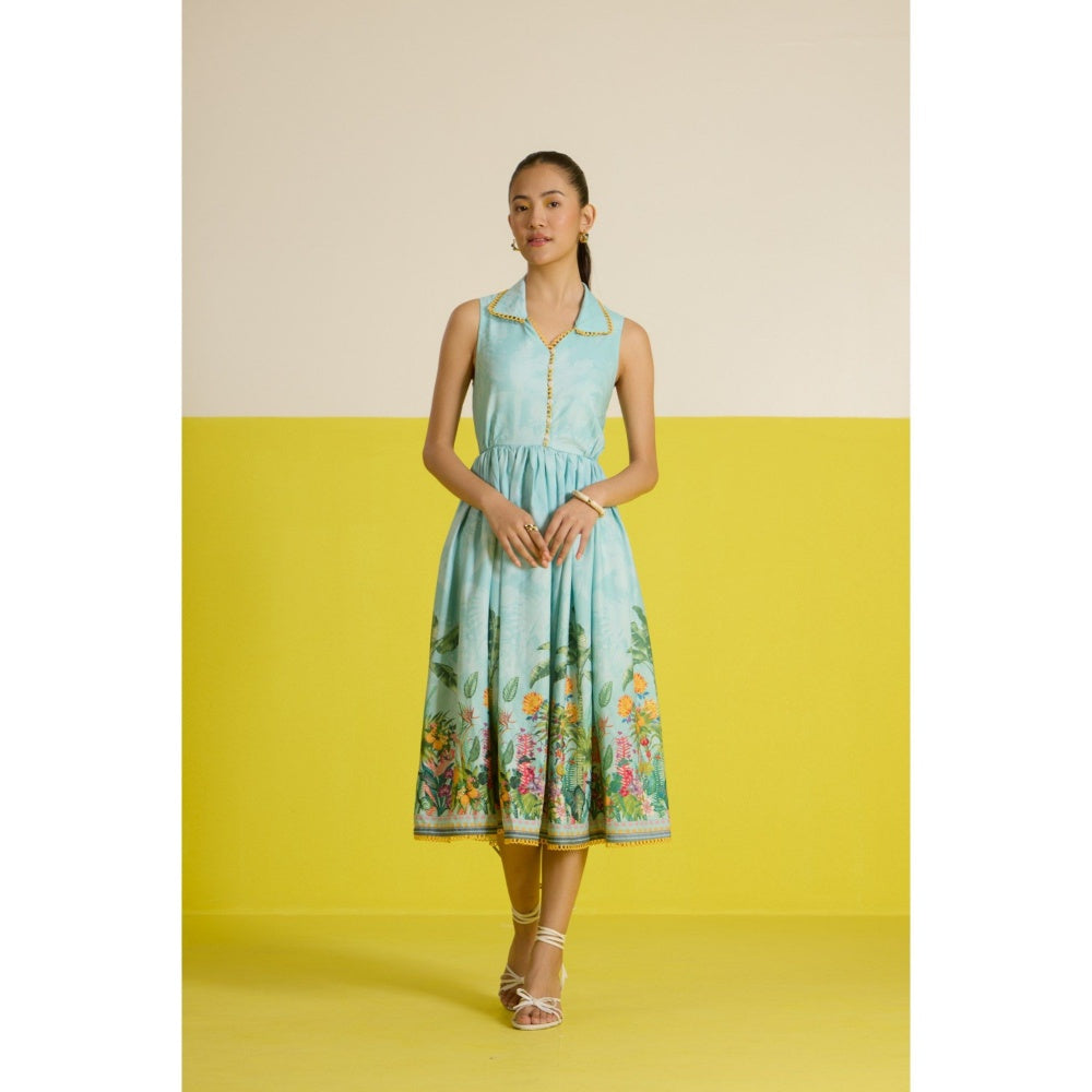 HOUSE OF HEATHER Blue Costabella Sleeveless Midi Dress