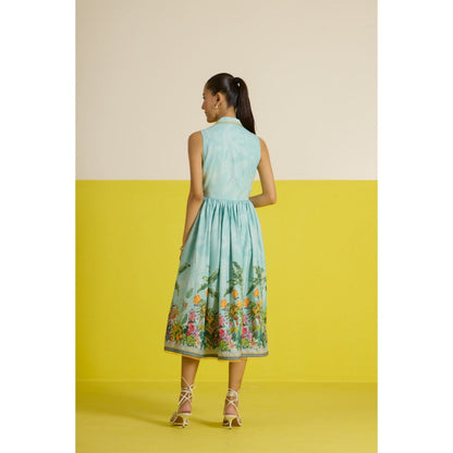 HOUSE OF HEATHER Blue Costabella Sleeveless Midi Dress